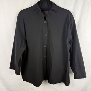 Fat Hat Clothing Women's Black Button Down Lagenlook Shirt Shacket Minimal Layer